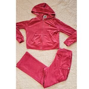 Juicy Couture‎ Women's Preppy Velour Jogger Pants & Hoodie Tracksuit Size L Pink